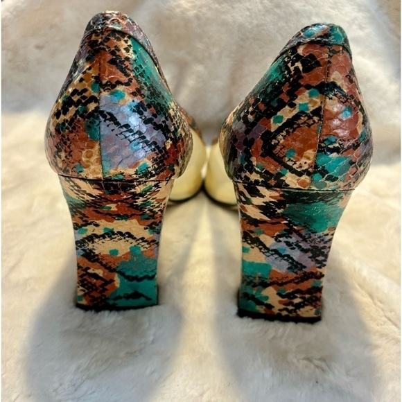 Vintage Heels J. Renee Size 9 Multicolored Snakeskin Metallic Orange Teal - Picture 5 of 16
